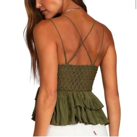 Free People Adella Cami Top In Olive Sparrow Size Medium NWT - Picture 3 of 11